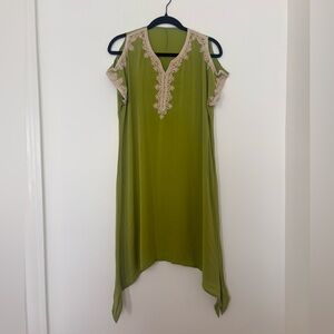 Modern North African Short Sleeves V-Neck Knee length Green Kaftan